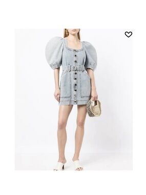 Acler Light Blue Denim Puff-Sleeve Button-Front Dress